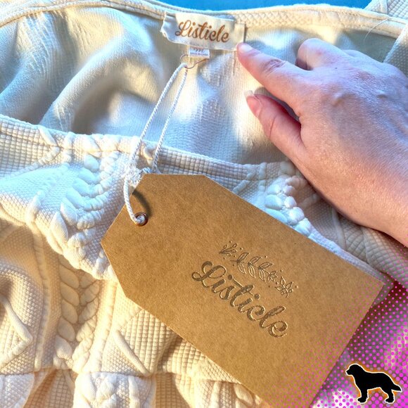 NEW NWT Listicle Cable Knit Babydoll Cream Dress Puffed Sleeves Size M Medium - Picture 5 of 5